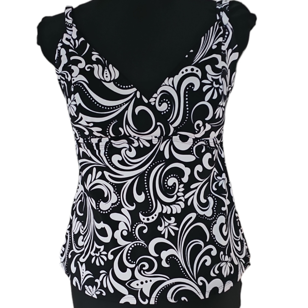 Longitude Black & White Tankini Swim Top 🏊‍♂️  Women's Size Medium